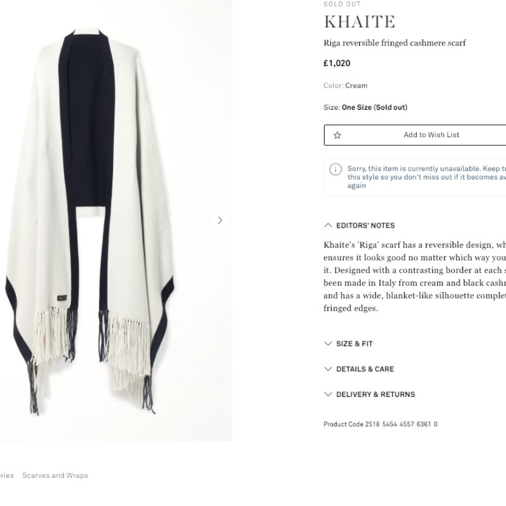 KHAITE Riga reversible fringed cashmere scarf